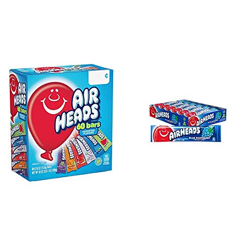 Airheads Candy Bars Variety Bulk Box Chewy Full Size Fruit Taffy Gifts 60 Count Airheads Candy Individually Wrapped Full Size Bars Blue Raspberry Bulk Taffy Non Melting 0 55oz Pack Of 36