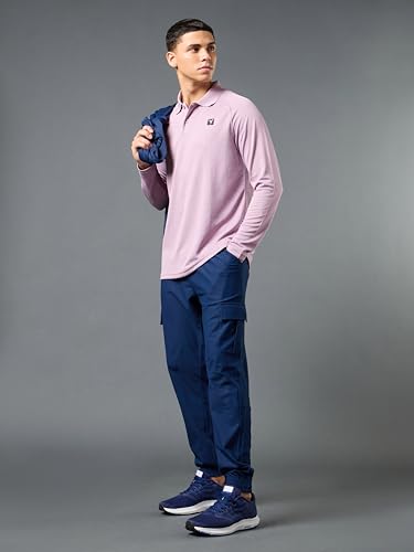 Image of TECHNOSPORT Mens Slim Fit Self-Design Full Sleeve Polo T-Shirt with Double Cool, SPF50+ Proerties for Gym, Workout and Regular Use
