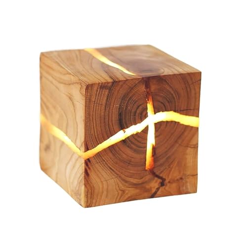 Wooden Wall Sconce Resin Crack Light Apricot Wood Cube G4