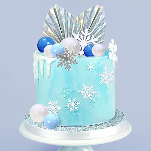 44 Pcs Snowflake Cake Toppers Frozen Cake Toppers Blue Ball Cake Decoration For Wedding Decoration Supplies Christmas Winter Theme Birthday Party (Snowflake) #TOP6