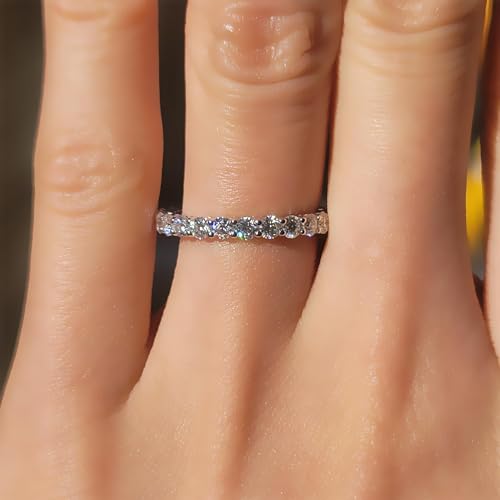 DovEggs Solid 10K White/Yellow Gold 1.6CTW 2.5mm G-H Color Moissanite Full Eternity Engagement Rings Wedding Ring Anniversary Band for Women 5
