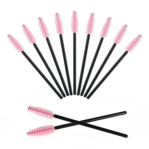 Image of G2PLUS 50pcs Disposable Eyelash Brushes, Mascara Wands Applicator Makeup Kits, Eyelash Spoolies Brushes for Lash Extensions, Eyebrow Grooming, Makeup Kit, Salon Professional Use (Black+Pink)
