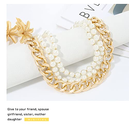 Cloace Layered Pearl Choker Necklace Gold Chunky Link Chain Necklaces Thick Necklaces Punk Jewelry For Women And Girls(Gold Layered Chain) #TOP5