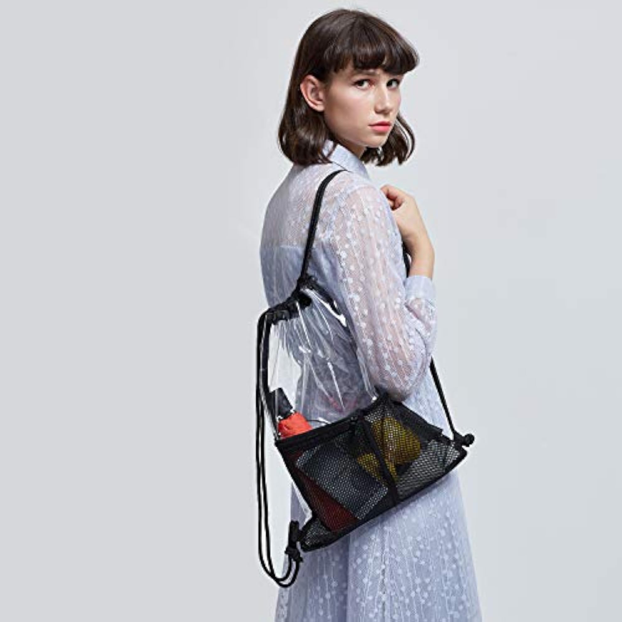 Clear Drawstring Stadium Backpack with Zipper Pocket