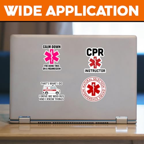 Image of MAIANEY [12Pcs, 3 inchx3 inch] Funny EMS Paramedic Sticker, CPR Instructor EMT Decals. Medical Emergency First Responder Stickers Ambulance Humor Gift for EMTs Nurses, Waterproof Vinyl Decal Hard Hat