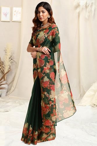 Image of MIRCHI FASHION Lightweight Kota Doria Cotton Saree | Floral Printed Summer Saree for Women | Breathable Ethnic Daily Wear Saree with Blouse Piece