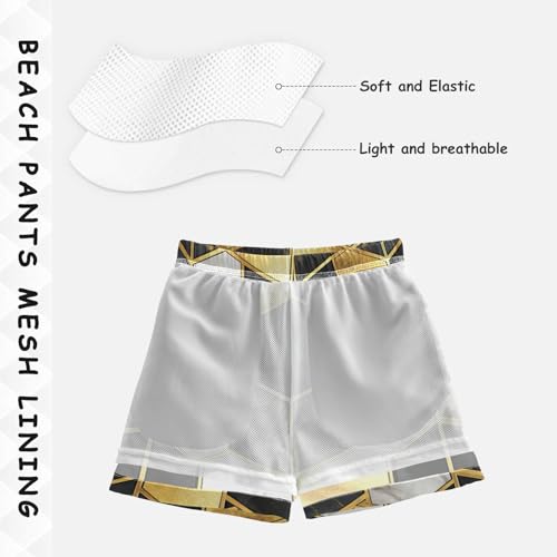 Boys Beach Board Shorts Marble Geometry Swim Trunk Teen Swimwear4