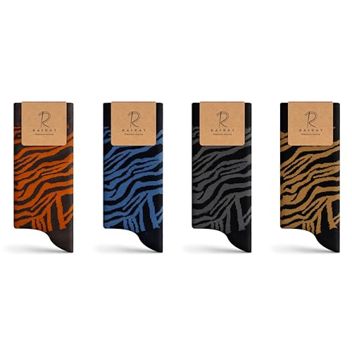 RAFRAY Premium Socks - Zebra Socks in Gift box - Crew Length - Colorful Zebra Pattern - 4 Pairs - Size US W 5-9.5