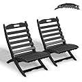 GREENVINES Folding-Xavier-Chairs Set of 2 | Wave | Portable Adirondack-Chair | HDPE Plastic | All Weather Fire-Pit Chair | Black | for Beach Outdoor Deck Poolside Garden Patio Porch Fishing