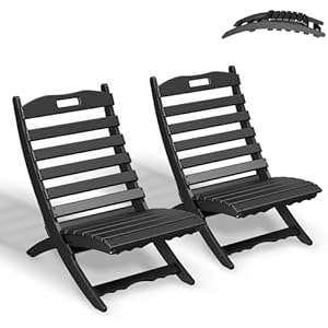 GREENVINES Folding-Xavier-Chairs Set of 2 | Wave | Portable Adirondack-Chair | HDPE Plastic | All Weather Fire-Pit Chair | Black | for Beach Outdoor Deck Poolside Garden Patio Porch Fishing
