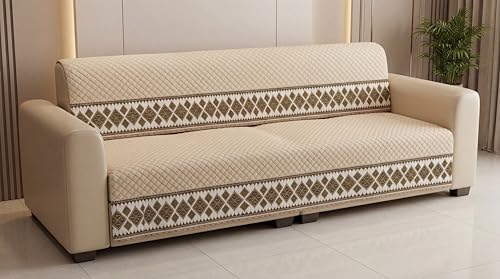 KINGLY Sofa Cover 4 Seater Fully Covered | Stretchable Anti-Slip Slipcover | Washable Furniture Protector | Cream Beige | Seat & Back | Set of 2Pc