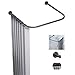 M-TOP Drążek do zasłony prysznicowej, czarny, drążek do zasłony prysznicowej, w kształcie litery U, do przebieralni, do przebieralni 80 x 80