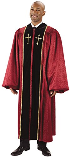 Burgundy Jacquard Pulpit Robe with Embroidered Gold Crosses Available in Small, Medium, Large, X-large