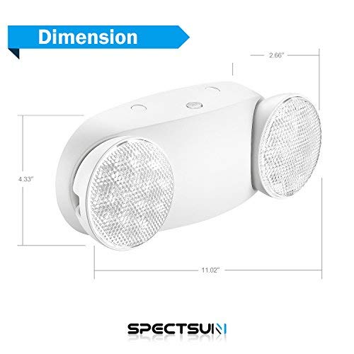 SPECTSUN Emergency Light White, Commercial Emergency Light with Battery Backup, Emergency Lighting Fixture/Emergency Light Combo/Emergency Sign Light//Emergency Light Home - 6 Pack (Round Head)