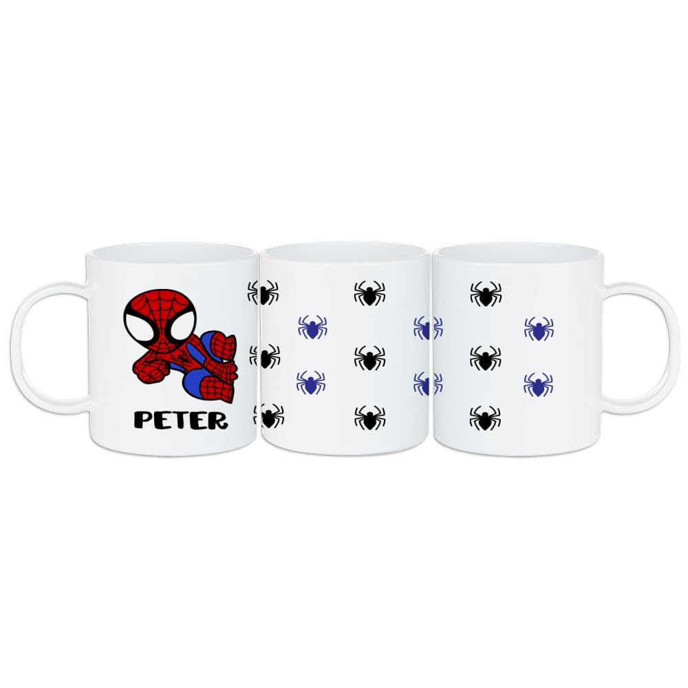 Wanapix | Taza de Plástico Personalizada para Niños| Vuelta al Colegio/Guardería | Taza Infantil con Nombre |Plástico Irrompible sin BPA | 325 ml | Spider Hero