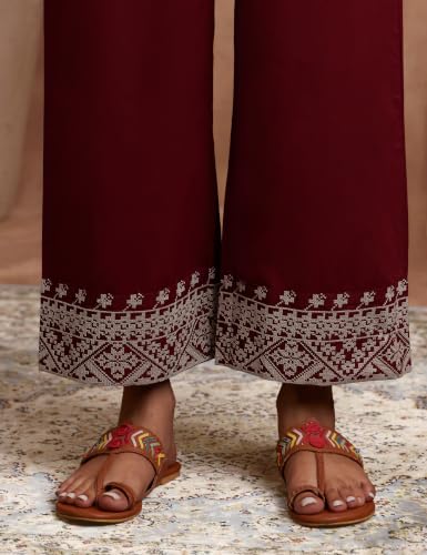 Image of Amazon Brand - Myx Women's Cotton Embroidered Palazzo Pants (Available in Plus Sizes)