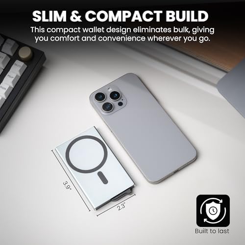 Image of CODE 118 Wallet for Men - Slim Minimalist Aluminum Magnetic Card Holder - RFID Blocking Front Pocket Mag Safe Wallet with Strong Magnet Attachment (Metallic Silver)