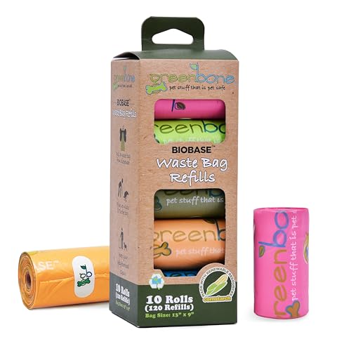 Image of Greenbone BioBase Pet Waste Bags- 10 Rolls (120 Refills) 13 Inch x 9 Inch - Odor and Leak Proof