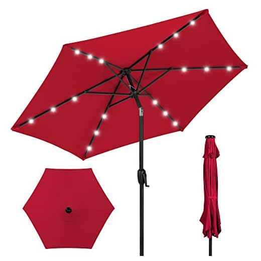 LED Lighted 7.5ft Solar Patio Umbrella