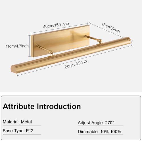 Image of BELS Picture Lights for Wall Hardwired, 30 Inch Gold Wall Lights for Pictures, Dimmable, 270 Adjustable Swing Arm, Hardwired Wall Light for Artwork Poster Portrait Library Display
