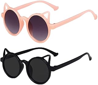 2 Pieces Kids Sunglasses Cute Cat Baby Sunglasses Toddler Sunglasses UV Protection for Girls boys Age 2-8 ( Pink+ Blue )