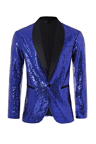 Coucoland Blue Sequin Jacket-Mens Sports Jacket Sequin Blazers for Party(Blue L)