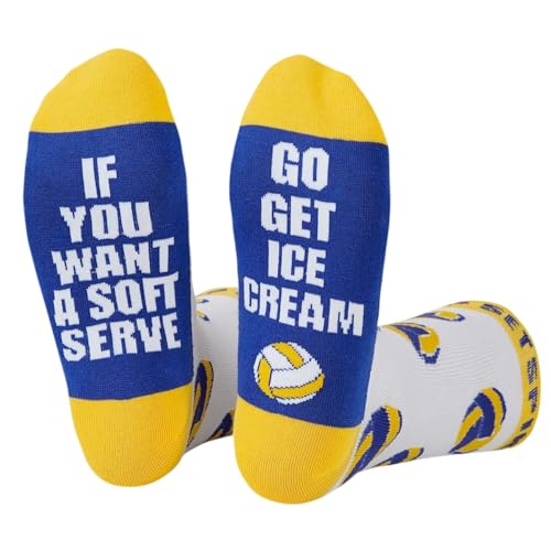 InnoBeta Volleyball Gifts for Teen Girls Socks, One Size Crew Socks, Volleyball Coach Gift Ideas on Birthday - If You Want A Soft Serve Go Get Ice Cream