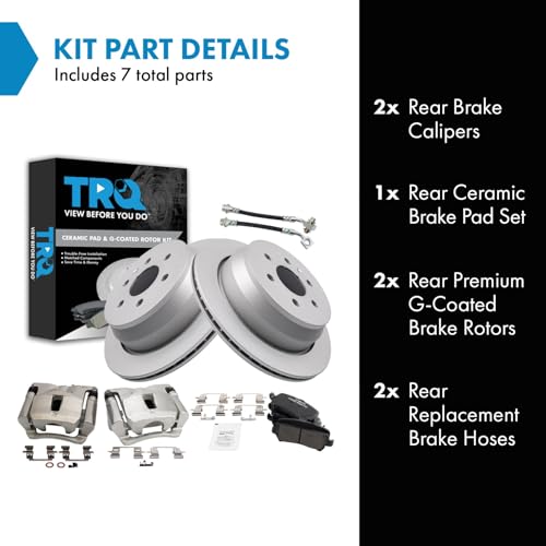 Image of TRQ Rear Brake Pad & Rotor Kit Ceramic Premium G-Coated Compatible with 2015-2019 Chevrolet Colorado GMC Canyon