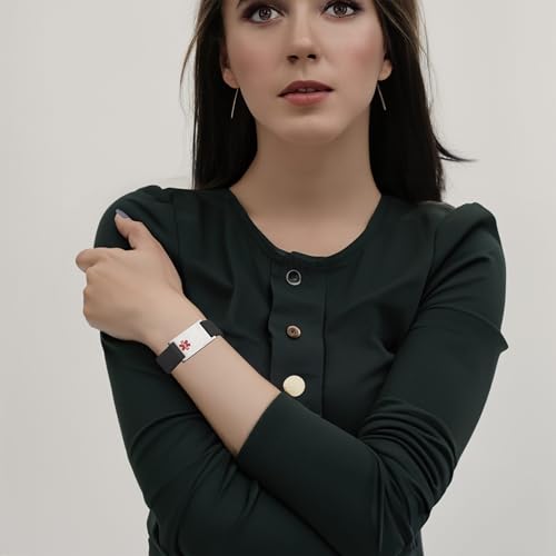 Image of LinnaLove Medical Alert ID Bracelet - Adjustable Silicone Band, Custom or Pre-Engraved Options, QR Code Available