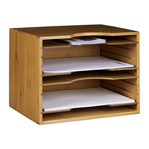 Relaxdays brievenbakje, opbergsysteem voor op het bureau, met 4 variabele legplanken, naturel 26 x 33 x 24,5 cm - Afbeelding 4