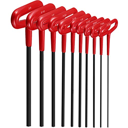 Honoson 10 Pieces T-handle Hex Key Set 9 Inch Long Hex Key Wrenches Kit Sizes 3/32, 7/64, 1/8, 9/64, 5/32, 3/16, 7/32, 1/4, 5/16, 3/8 Inches(Red)
