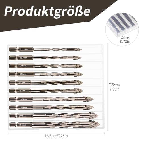 UICCVOKK Fliesenbohrer, Fliesenbohrer Set 10 tlg, Exzenterbohrer Sets, Glasbohrer Set mit Kobalt, Glasbohrer Keramikbohrer mit für Metall Ziegel Glas Kunststoff Holz (3-12 mm)
