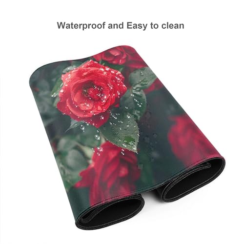 Image of Valentine Roses Flower Extended Gaming Mouse Pad, with Stitched Edges Large Mouse Pad Desk Protector, Rubber Base Mousepad Keyboard Mouses Mat for Work Game Office Home- 32 inch X 12 inch Inch,E43
