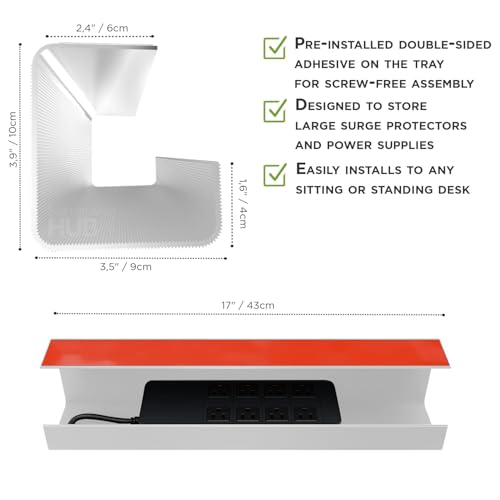 Image of No-Screw Under Desk Cable Management Tray - Self-Adhesive Installation, Cord Management, Cable Tray, Under Desk Wire Organizer - White Set of 2