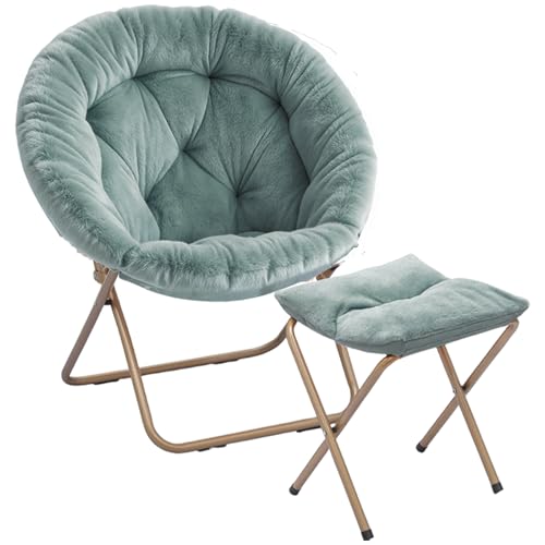 Magshion Folding Saucer Chair for Adults with Ottoman, Circle Reading