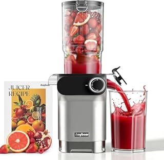 Anybear Cold Press Juicer, 200W Slow Masticating Juicer 4.3" Large Feed Chute Fit Whole Fruits Vegetables | Upgraded Auger | Tritan Materials | BPA Free | Easy to Clean with Brush (Silver)