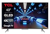 TCL 43C739 43 Zoll (108cm) QLED Fernseher, 4K UHD, Google TV, HDR Premium, 4K HDR Pro, 60Hz Motion Clarity, HDMI 2.1, Dolby Vision & Atmos, ONKYO Sound, Sprachsteuerung,Metallgehäuse,Alexa kompatibel