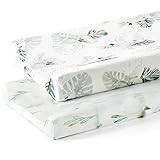 GRSSDER Stretch Ultra Soft Jersey Knit Changing Pad Cover Set 2 Pack, Change Table Pad Covers Fit 32'/34' x 16' Pads Safe and Snug, Stylish Watercolor Animals for Baby, Mint Green