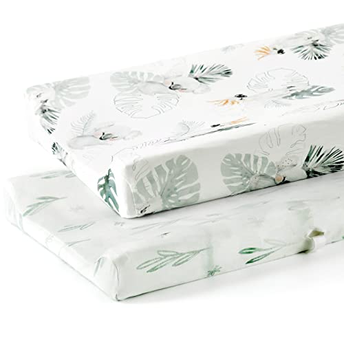 Image of GRSSDER Stretch Ultra Soft Jersey Knit Changing Pad Cover Set 2 Pack, Change Table Pad Covers Fit 32 inch /34 inch x 16 inch Pads Safe and Snug, Stylish Watercolor Animals for Baby, Mint Green