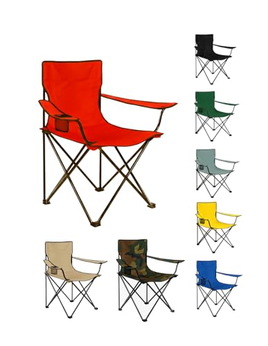 Jardin202 - Silla de Camping Plegable de Acero con Reposabrazos y Funda con Asas- 80x80x50 cm, Resistente al Agua - Ideal para Exterior | Unidad (Roja)