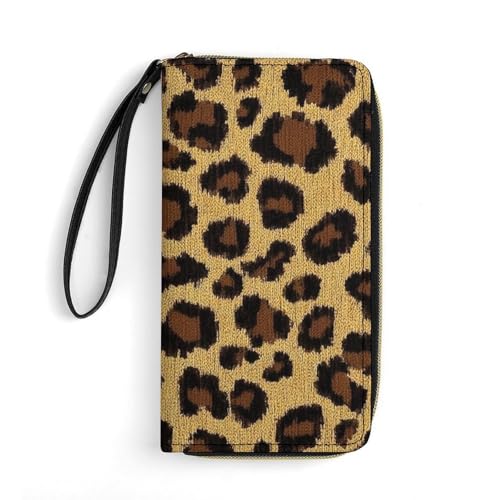 Women's Travel Zipper Purse Fashion Design, Huge Storage Capacity Purse, Cute Decor Wallet, Long PU Wallet With Rope Leopard Cheetah Print