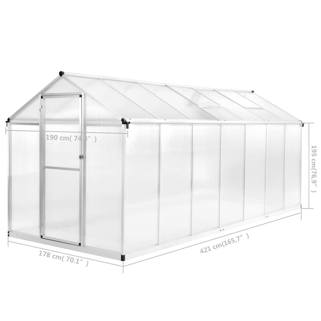 Aluminiowa szklarnia, 421 x 190 x 195 cm, 15,6 m³, z odpornymi na promieniowanie UV płytami poliwęglanowymi, odporna na warunki atmosferyczne, dla ogrodników hobbystycznych, idealna do
