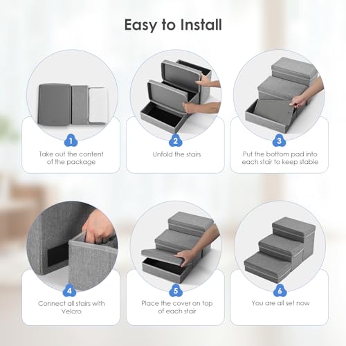 MINENICE Treppe für Hunde, 3 Stufen Faltbare Hundetreppe für Kleine Hunde mit Aufbewahrungsboxen Haustiertreppe für Sofa und Bett Hunde Treppe