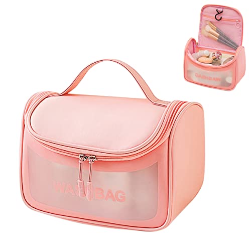 Trousse de Toilette à Suspendre, Trousse de Toilette Portable, Trousse de Maquillage de Voyage, Trousse de Maquillage Transparente, Grande capacité, Sac à Main pour Femmes, Filles, Femmes, Rose Cover