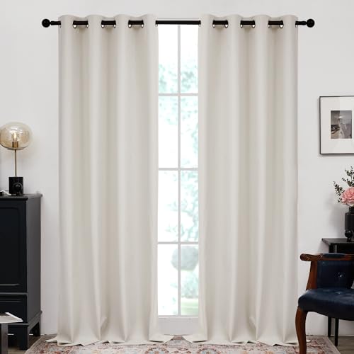 Deconovo 100% Blackout Lightweight Faux Linen Curtains for Bedroom Noise Reducing Thermal Insulated Window Curtains for Dining Room Living Room Office Baby Nursery,Beige,52WX84L in,2 Panels