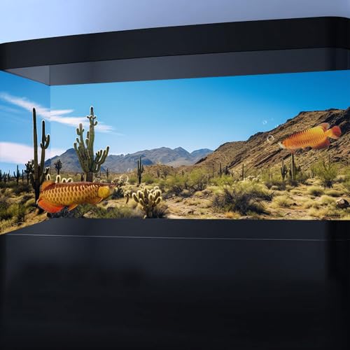 Image of Reptile Habitat Background, Retro Desert Oasis Cactus Terrarium Background 48X18 in Background with 8 EVA Double-Sided Tape