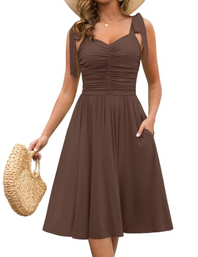 Image of Kranda Women 2026 Summer Casual Spaghetti Strap Sundress V Neck Sleeveless Flowy Boho Floral Midi Dress with Pockets