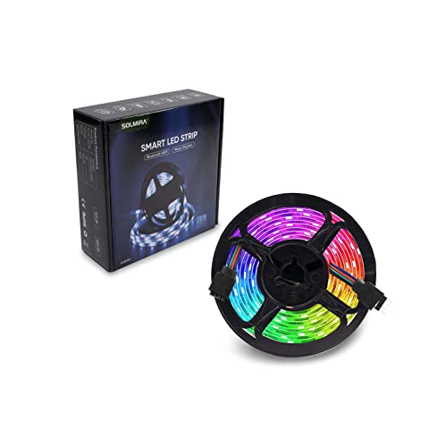 SOLMIRA Tiras LED RGB, 5 Metros, Control por Mando y App Móvil de Color Brillo y Velocidad, Sincronización Musical