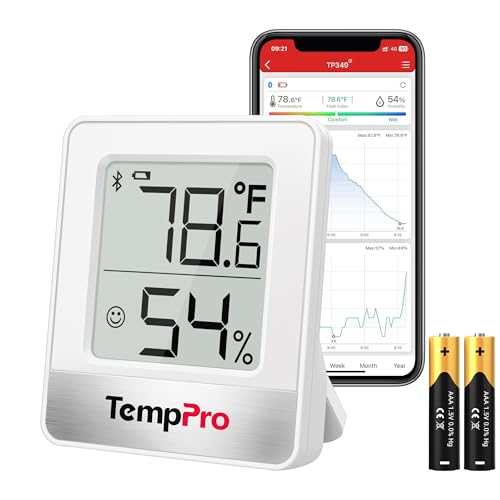 Image of TempPro TP349 Bluetooth Hygrometer Thermometer for House, 260FT Indoor Temperature and Humidity Monitor with APP Alerts, 2-Year Data Export for Bedroom, Greenhouse, Nursery, Cellar