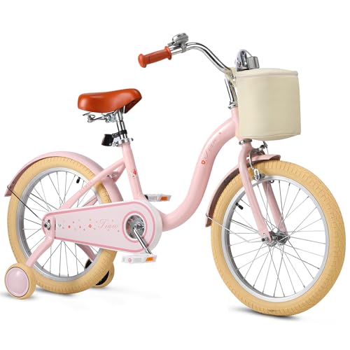 UOKAA Girls Bike 18 Inch for Ages 5-9, Kids Bike with Training Wheels, Hand & Foot Brake, Adjustable Seat, 85% Assembled Girls Bicycle for Beginner Riders